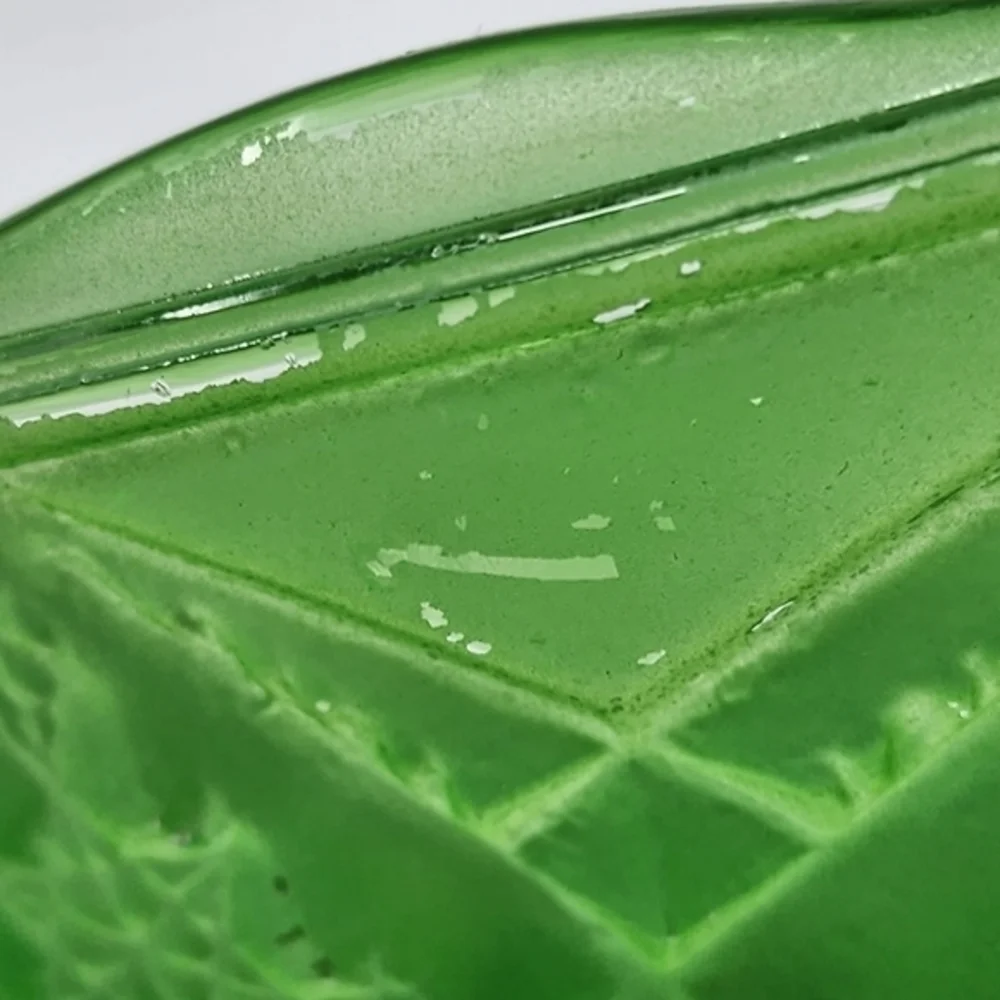 Vintage Jeannette Glass 3‎ Footed Bowl Green Ombre Flash With Hobster Pattern
